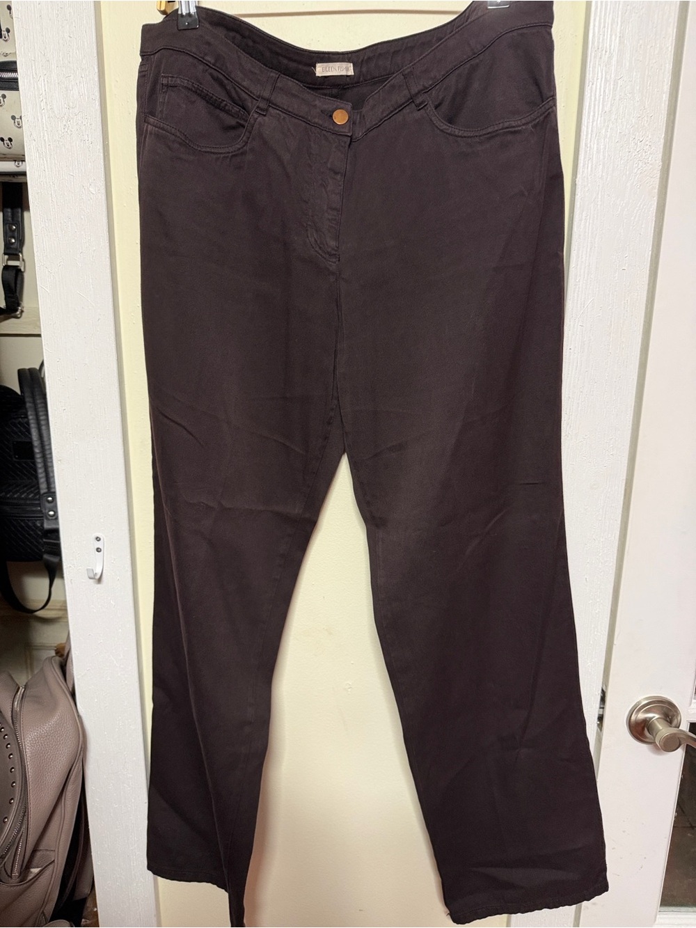 Eileen Fisher Bootcut Chino Pants Dark Brown 36x29 Office Casual Comfy Preppy